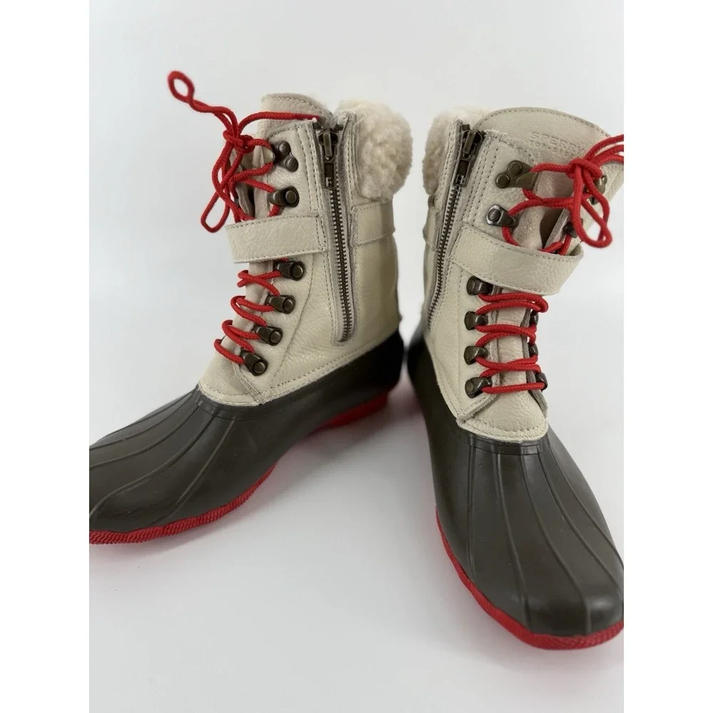 Sperry Shearwater Winter‎ Duck Boots Womens Size 8 Ivory White Leather Sheepskin